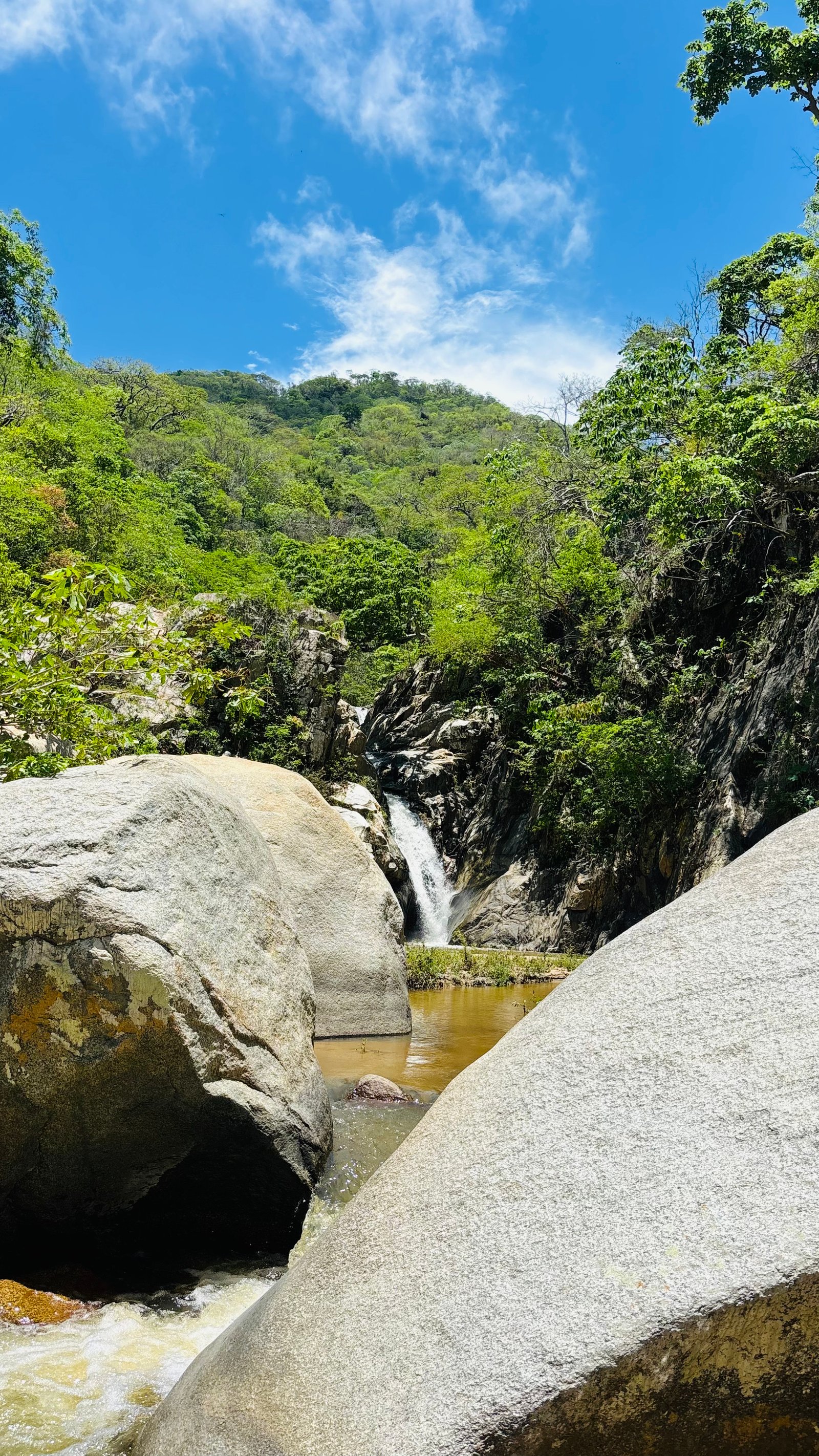 Waterfall between boulders